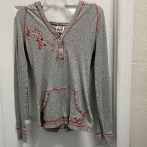 Roxy Heather Gray Hoodie with Pink Stitching